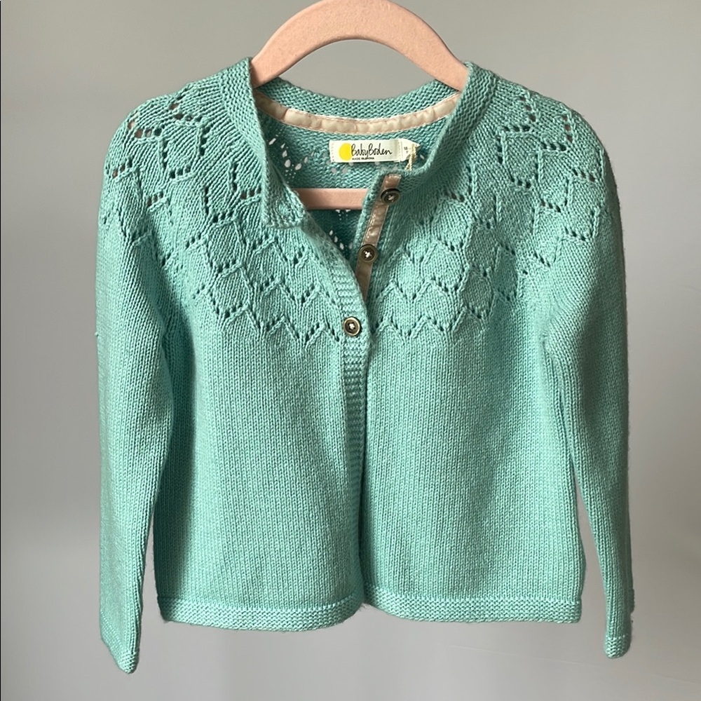 NWT Baby Boden Orkney Green blue Sweater cardigan 18- 24 month